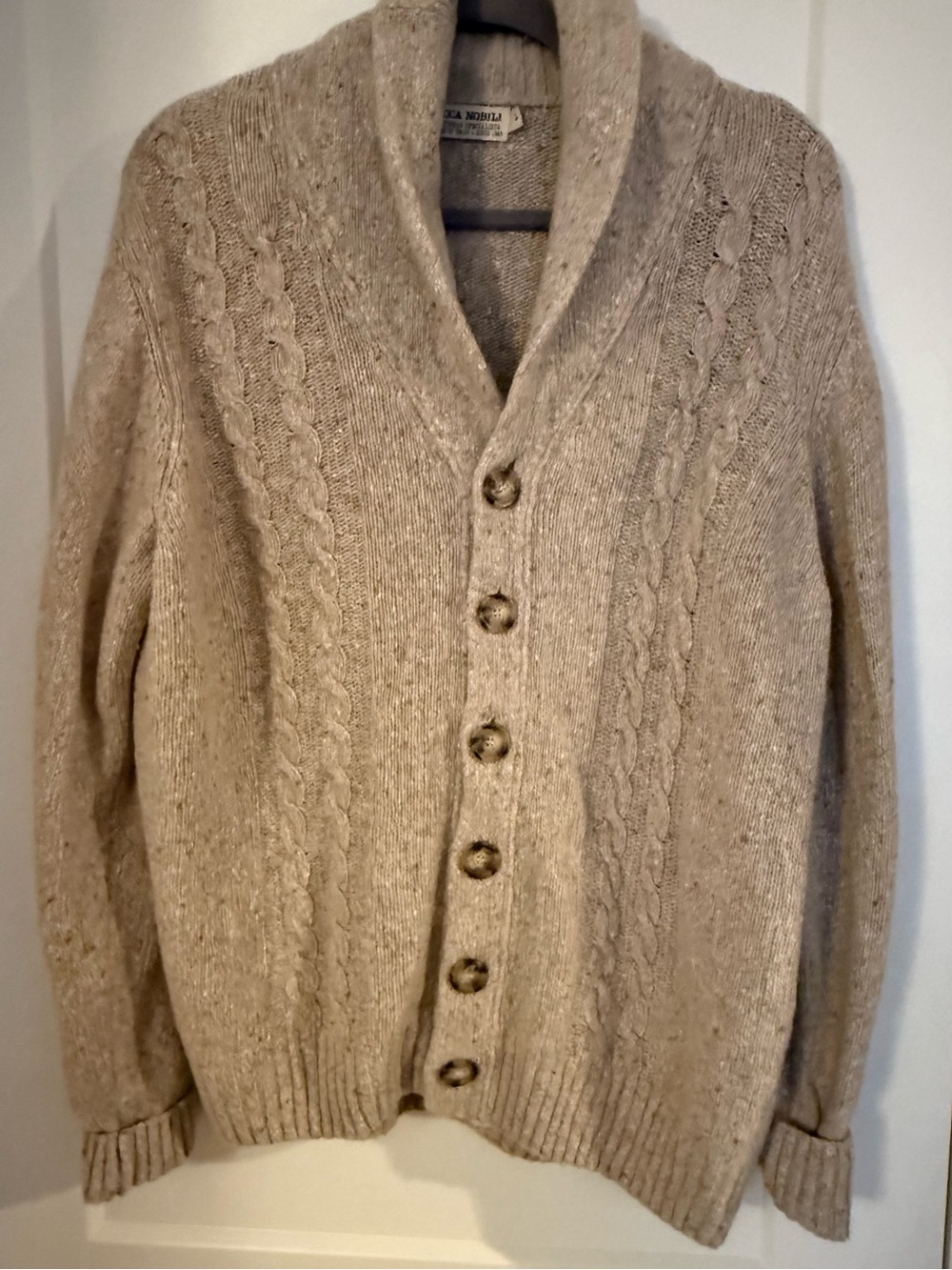 Luca Nobili Italian Wool Cable Knit Cardigan Sweater L Vintage